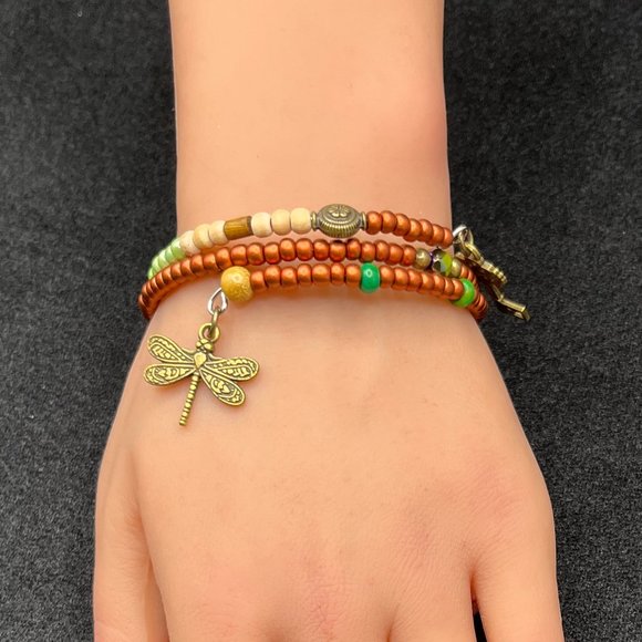 Handmade Mix Color Bead Bronze Charm Boho Adjustable Wrap Bracelet Women - Picture 1 of 5